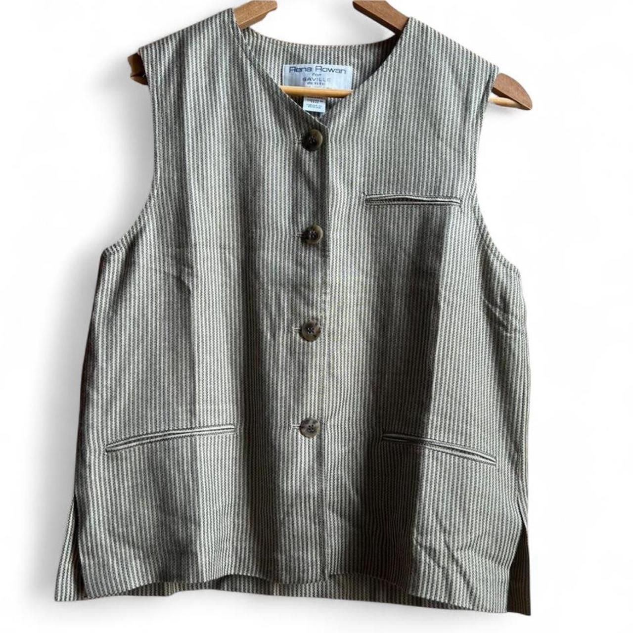 Vintage Usa Made Rena Rowan Petites For Savile Taupe, Navy, Green Pinstripe Vest